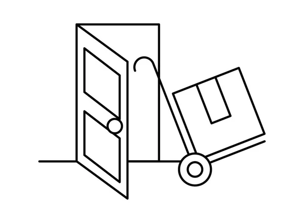 Door with box carton packing postal service — Stock Vector