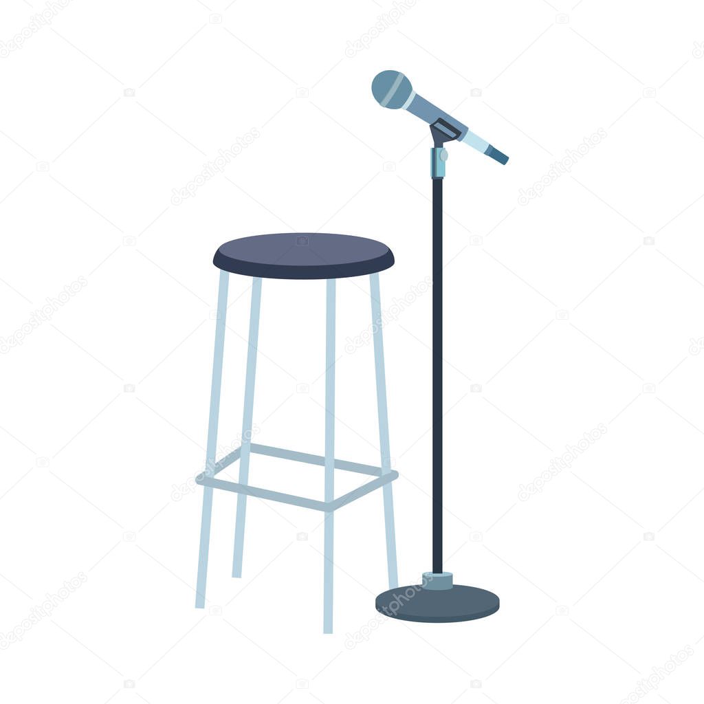 bar stool and microphone stand icon, colorful design