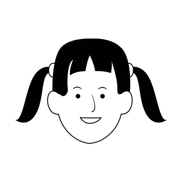 快乐的女孩，两根头发，扁平的设计 — 图库矢量图片