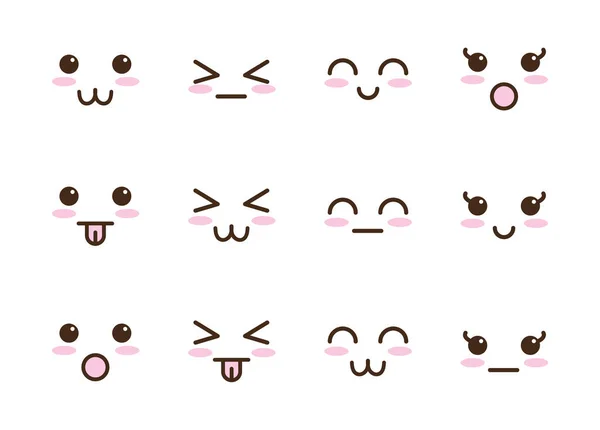 Manojo de caras kawaii caracteres — Vector de stock