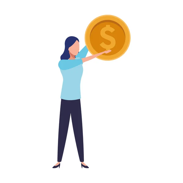 Avatar zakenvrouw met een geld munt pictogram — Stockvector