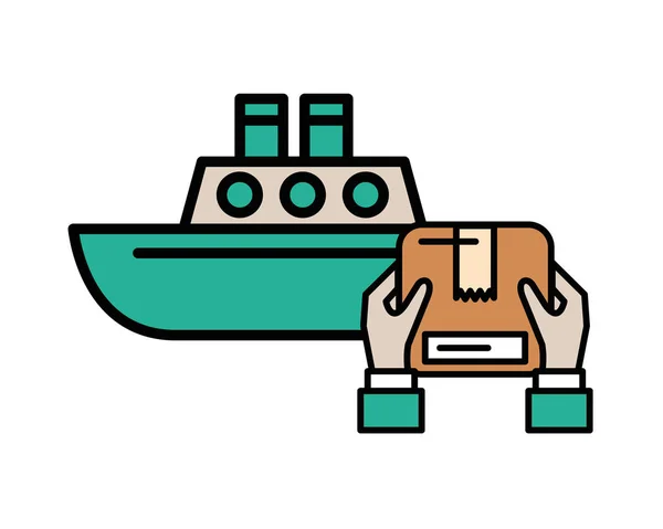Kartong med fartyg båt leverans tjänst — Stock vektor