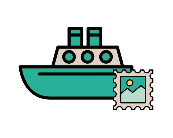 Sello de servicio postal con barco — Vector de stock