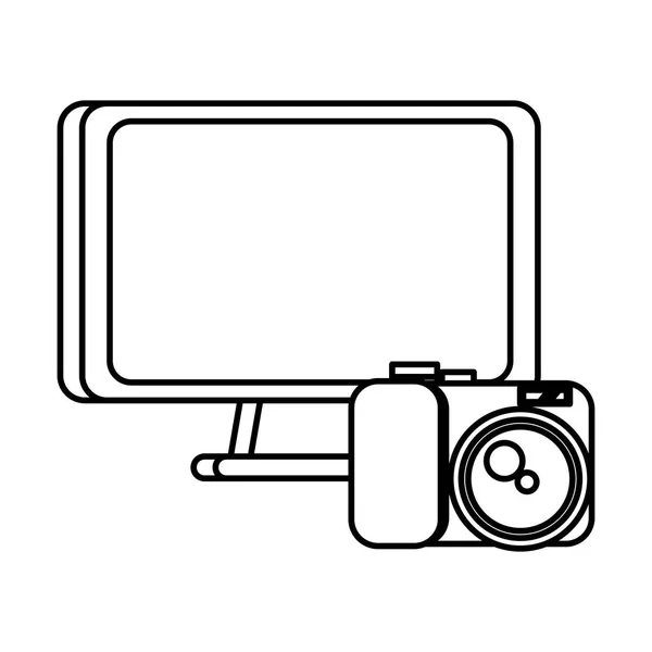 Stationär datorskärm med kamera fotografisk — Stock vektor