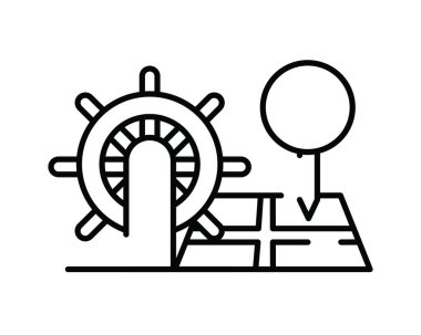 Tekne dümeni simgesiyle kağıt harita rehberi