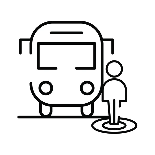 Andador de silueta peatonal con autobús — Vector de stock