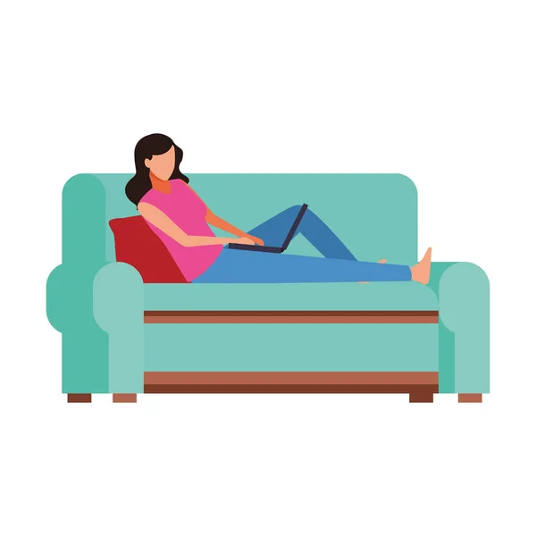 Avatar donna sdraiato nel divano icona — Vettoriale Stock