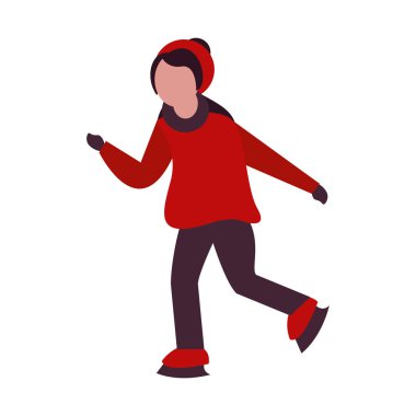 Kış giysileri ve patenleri olan genç bir çocuk.