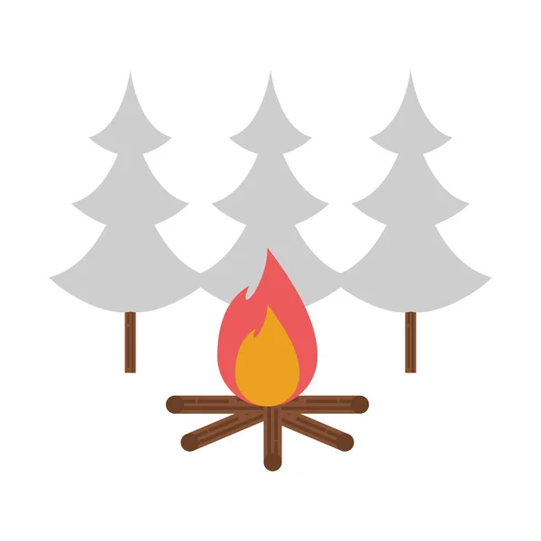 松の木の森のキャンプファイヤーのシーン — ストックベクタ