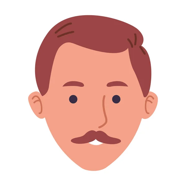 Cartoon Mann mit Schnurrbart-Ikone, flaches Design — Stockvektor