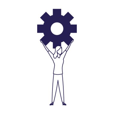 Avatar işadamı vites dişlisi tutuyor, renkli tasarım.