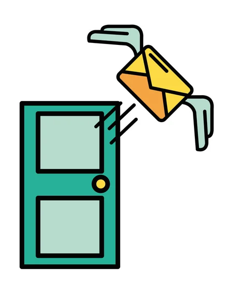 Envelope mail with wings and door postal service — ストックベクタ