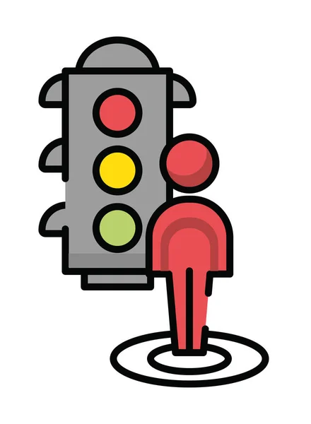 Caminante de silueta peatonal con semáforo — Vector de stock