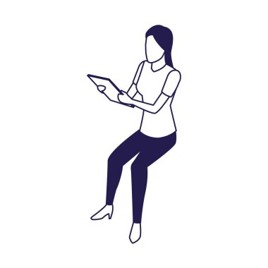 Avatar kadın ayakta ve tablet kullanıyor