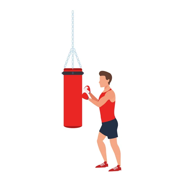 Avatar Hombre entrenando en un icono de saco de boxeo — Vector de stock
