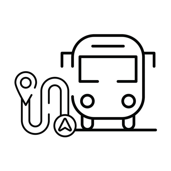 Guía de ubicación pin puntero con carretera y autobús — Vector de stock