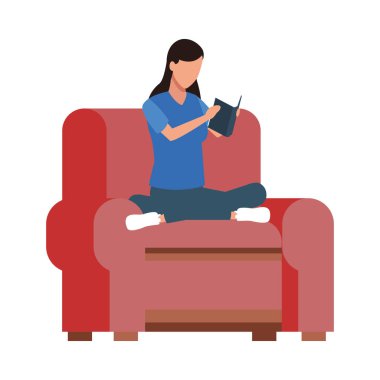 Avatar kadın kanepede oturup kitap okuyarak rahatladı.