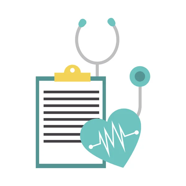 Stethoscope, medical report and cardio heart — 스톡 벡터