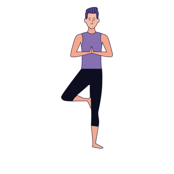 Man practicing yoga tree pose icon — ストックベクタ