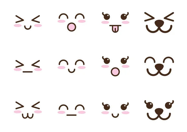 Pacote de rostos personagens kawaii —  Vetores de Stock