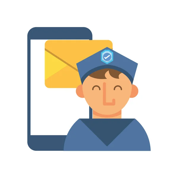 Facteur avec smartphone et e-mail — Image vectorielle