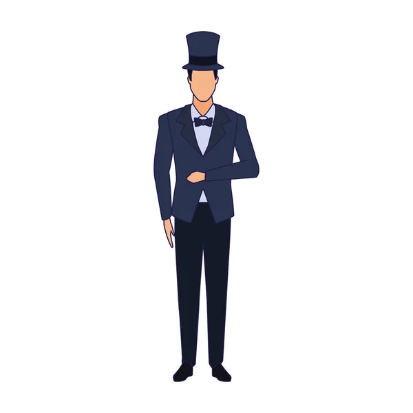 Homem elegante com ícone de chapéu superior, design plano —  Vetores de Stock