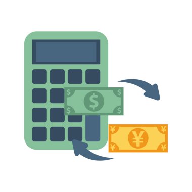 Dolar ve yen banknotlarıyla hesap makinesi matematiği