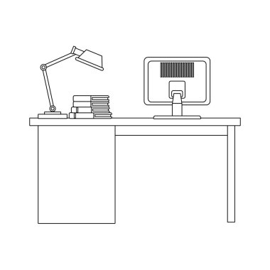 Bilgisayar ve masa lambasıyla ofis masası