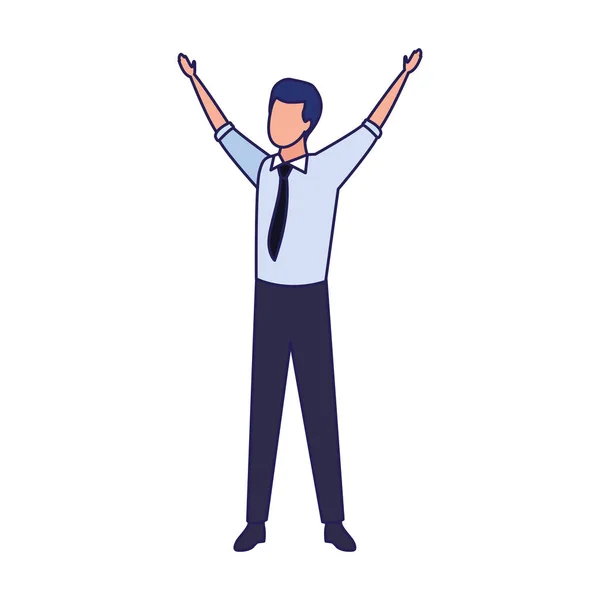Hombre de negocios avatar emocionado con los brazos arriba — Vector de stock