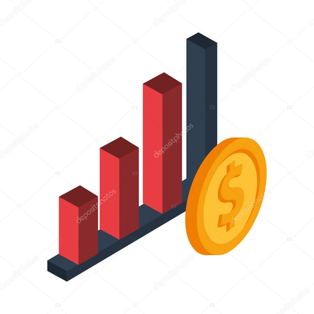 financial statistics bars graphic with coins money