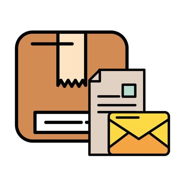 Kar met doos kartonnen postdienst — Stockvector