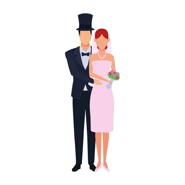 Avatar marié étreignant une icône de mariée — Image vectorielle