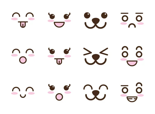 Bundle of faces kawaii characters — Stock Vector