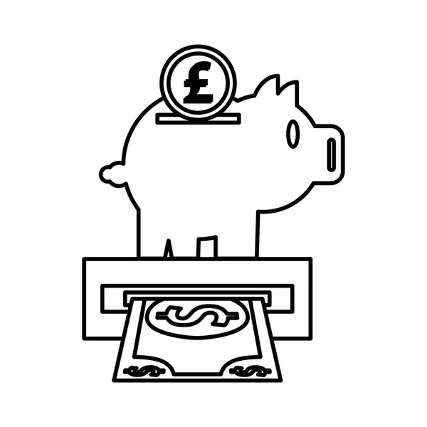 Piggy savings money with atm hole — Stock Vector