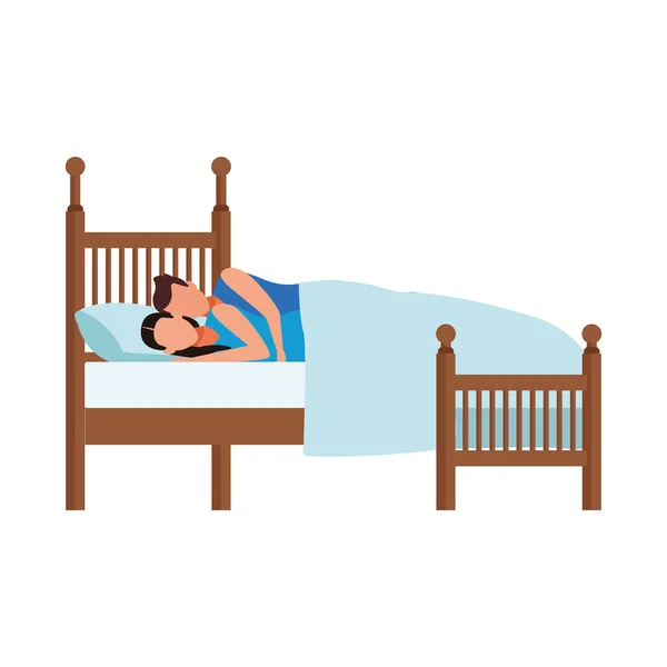 Avatar pareja abrazos en la cama icono, diseño plano — Vector de stock