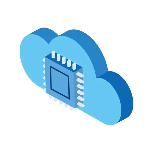 Almacenamiento en la nube con chip electrónico — Vector de stock