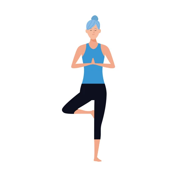 Woman practicing yoga tree pose icon — Stock Vector