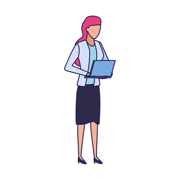 Avatar business woman using a laptop computer icon — Stock Vector