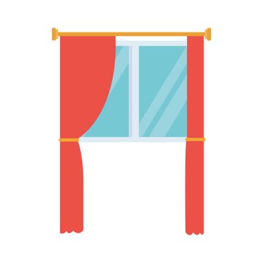 Perde simgesi olan pencere, düz tasarım
