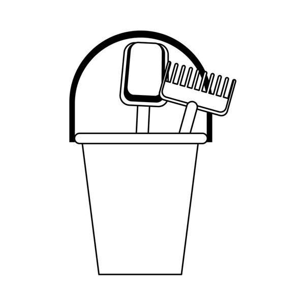 Sand bucket with shovel and rake — 스톡 벡터