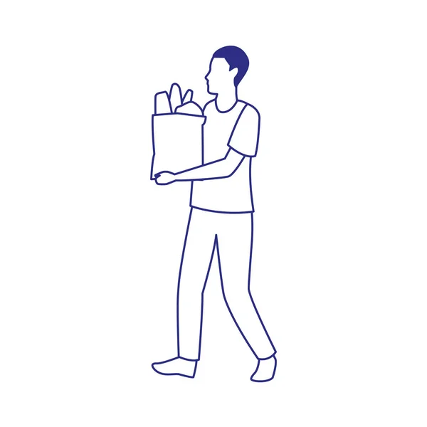 Avatar Adam elinde bir süpermarket çanta ikonu tutuyor, düz tasarım. — Stok Vektör