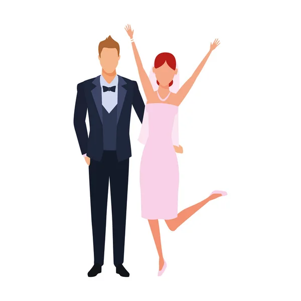 Feliz novia y novio icono de pie, diseño plano — Archivo Imágenes Vectoriales