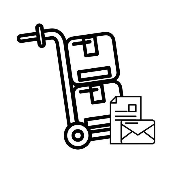 Carrito con caja de cartón servicio postal — Archivo Imágenes Vectoriales