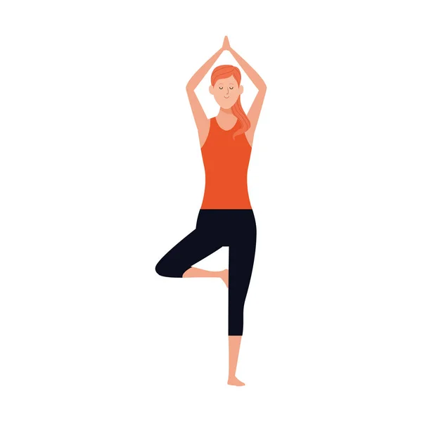 Cartoon Frau tut Yoga Baum Pose Symbol, flaches Design — Stockvektor