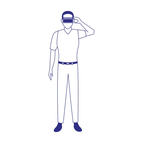 Mens met behulp van technologie van augmented reality vector ontwerp — Stockvector