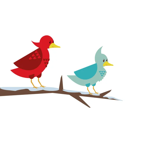 Mignons petits oiseaux dans arbre branche sèche — Image vectorielle