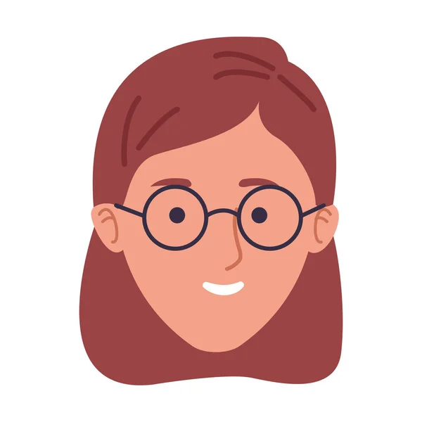 Mujer de dibujos animados con icono de gafas, diseño plano — Vector de stock