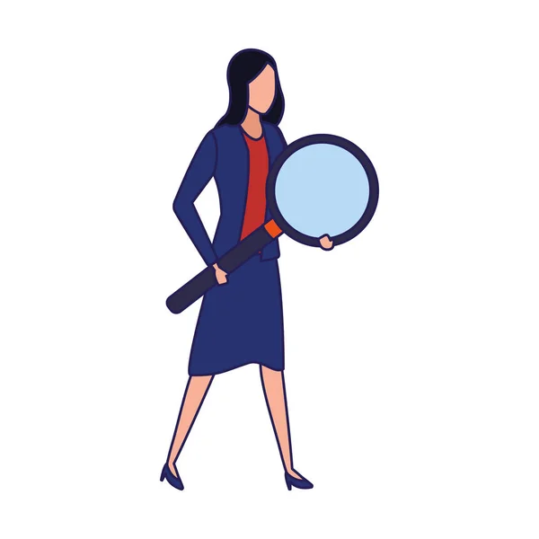 Avatar businesswoman holding a big magnifying glass — Stock Vector