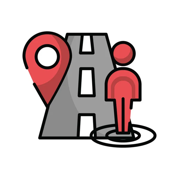 Pin pointer location guide with road and pedestrian — ストックベクタ