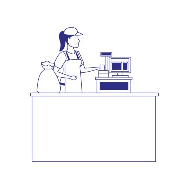 Nakit para ikonunda kadın kasiyer, düz tasarım.